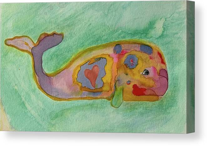 Whales Canvas Print featuring the painting Funky Happy Heart Whale by Sandy Rakowitz