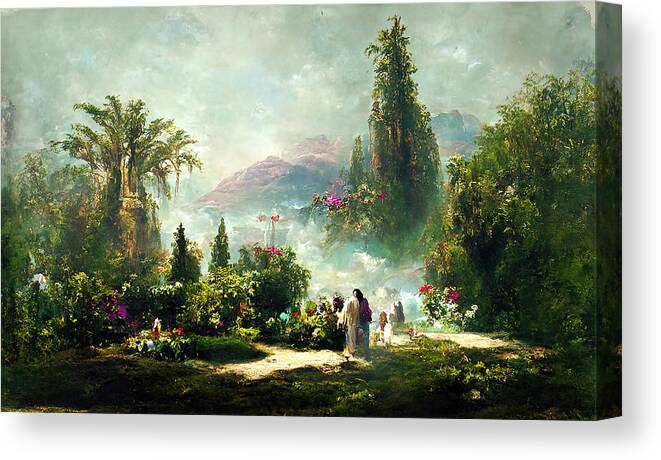 Landscape Canvas Print featuring the painting Garden of Eden, 03 by AM FineArtPrints