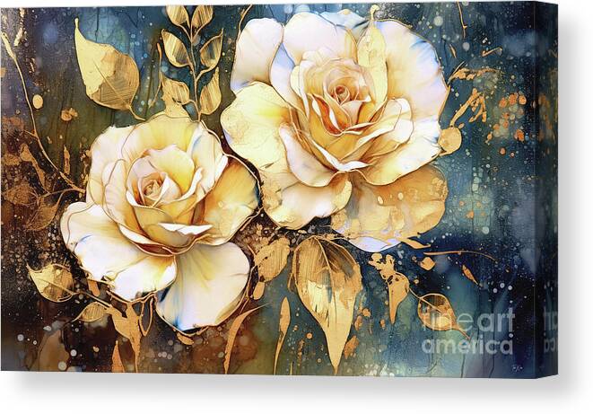 Roses Canvas Print featuring the painting Glorious Golden Roses by Tina LeCour