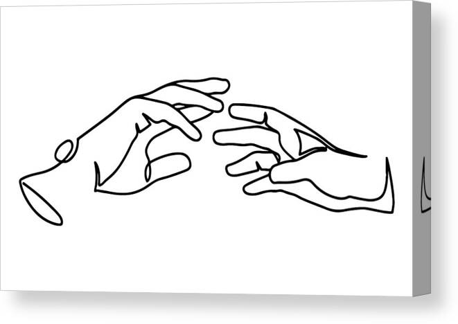 Drawing Canvas Print featuring the drawing Holding Hands, Printable Romantic Line Drawing, Black And White Print, Couple Wall Art, Home Decor by Mounir Khalfouf