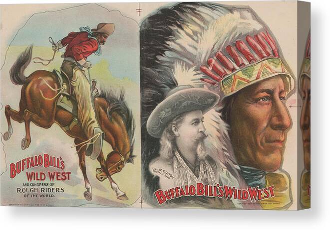 Western Canvas Print featuring the drawing Inside Show Program by Buffalo Bill's Wild West Show Poster