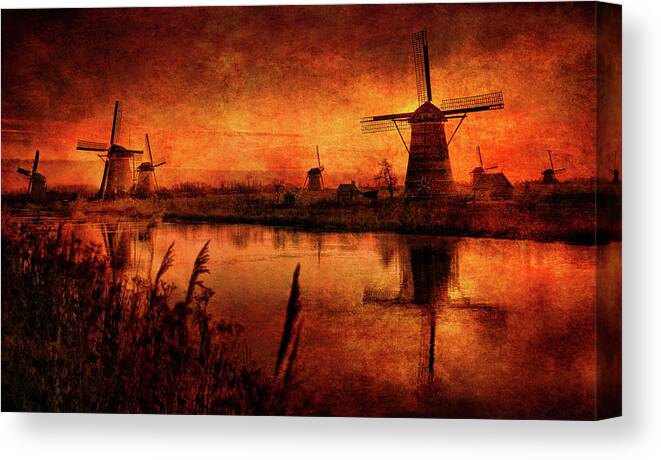 Kinderdijk Canvas Print featuring the digital art Kinderdijk. Picture From The Past by Edward Galagan