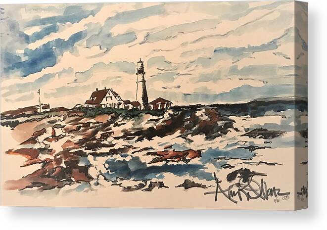  Canvas Print featuring the painting Lighthouse by Angie ONeal