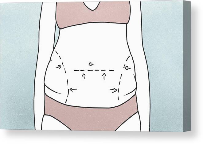 People Canvas Print featuring the drawing Midsection of woman with marked outlines on abdomen by Malte Mueller