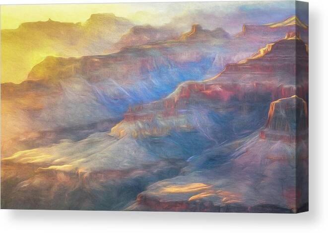 Grand Canyon Arizona Sunset Canvas Print featuring the photograph Misty Sunset Shadows by Kevin Lane