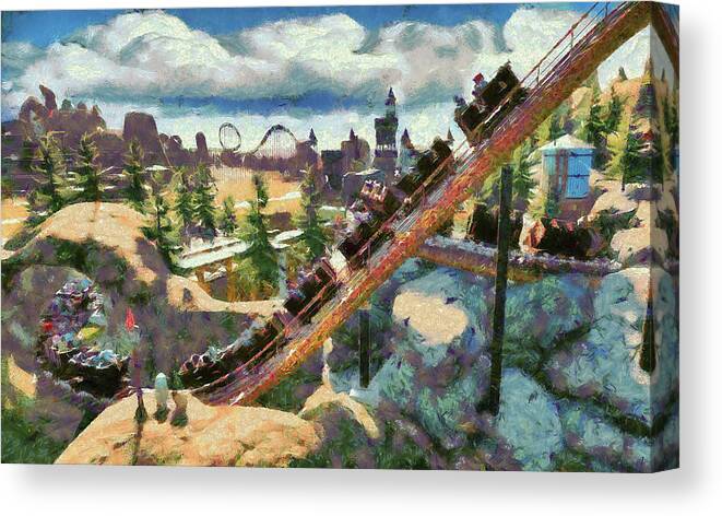 Theme Park Miners Train Canvas Print featuring the digital art Park Miners' Train by Caito Junqueira