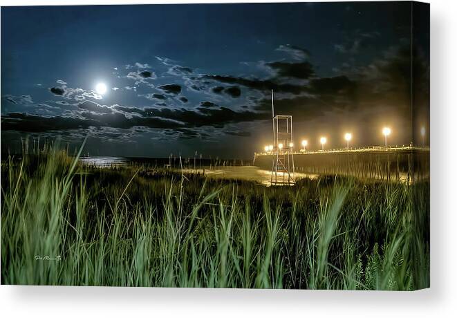 Full Moon Canvas Print featuring the photograph Pier And Full Moon by Phil Mancuso