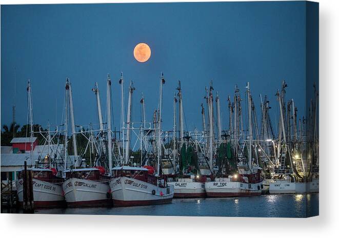 Fort Myers Beach Shrimp Boats Under A Full Moon Canvas Print