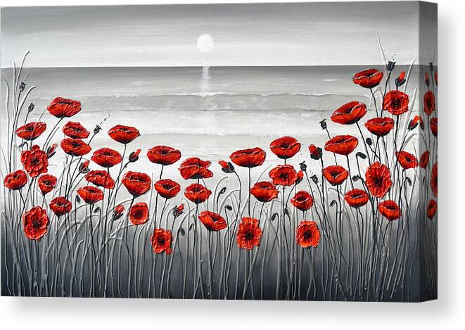 Red Poppies Canvas Print featuring the painting Sea with Red Poppies by Amanda Dagg