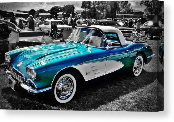 Corvette Canvas Print featuring the digital art Turquoise Fifty Nine by David Manlove