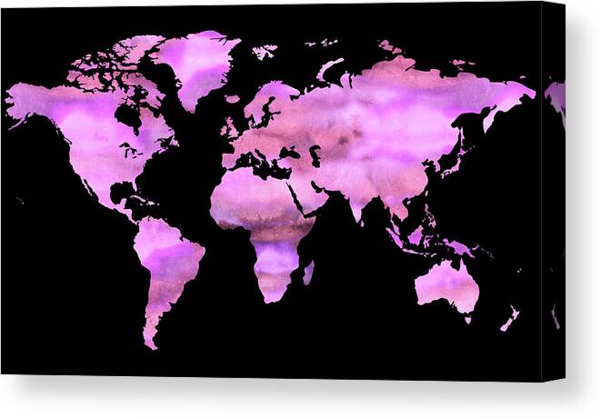 Fascia Canvas Print featuring the painting Watercolor Map Of The World In Fascia Pink by Irina Sztukowski