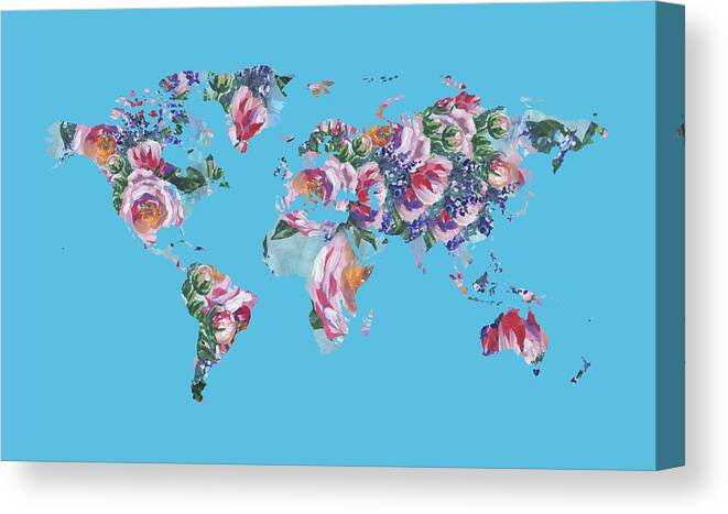 World Canvas Print featuring the painting Watercolor Silhouette World Map Colorful PNG XXXIII by Irina Sztukowski