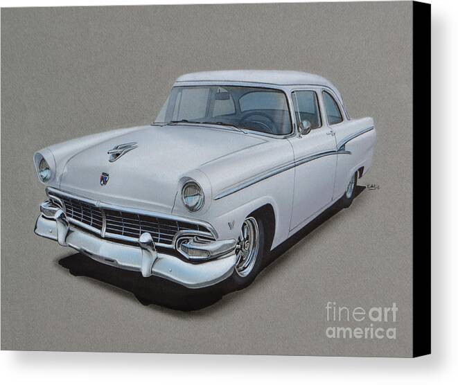 Ford Canvas Print featuring the drawing 1956 Ford Customline by Paul Kuras