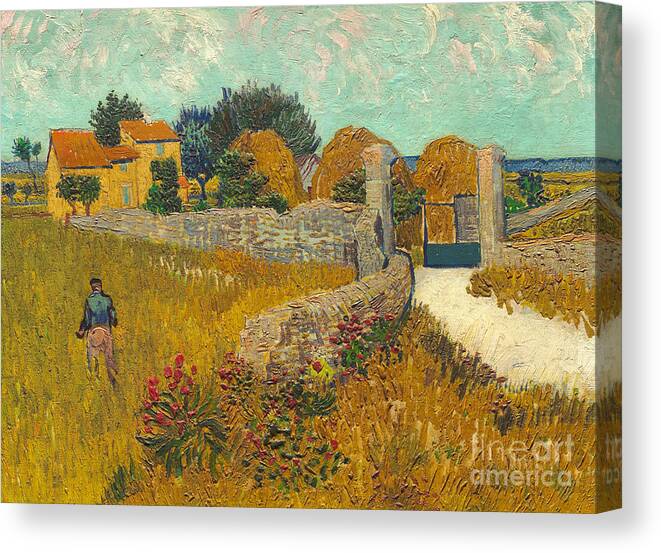 Farmer; Agriculture; Field; Farm; France; South Of France Canvas Print featuring the painting Farmhouse in Provence by Vincent van Gogh