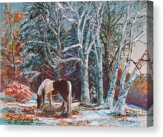 October Canvas Print featuring the painting First Snow by Joy Nichols