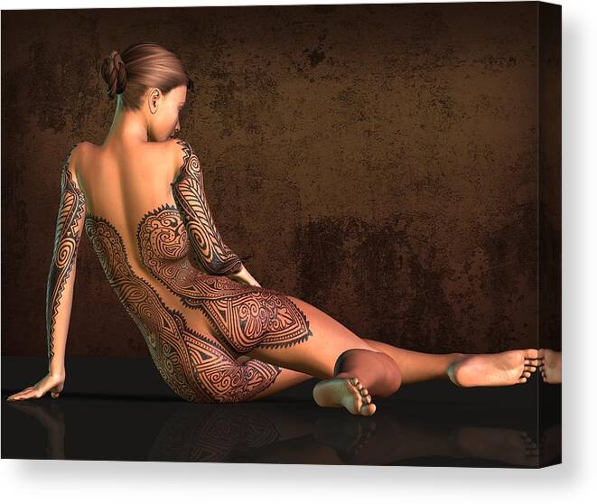 Tattooed Nude Canvas Print featuring the digital art Tattooed Nude 4 #1 by Kaylee Mason