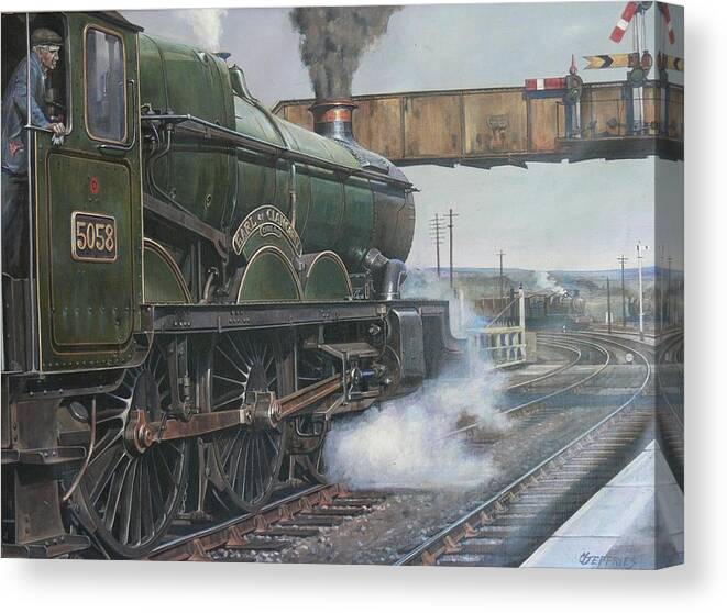 Steam Train Canvas Print featuring the painting Castle class 4.6.0. by Mike Jeffries