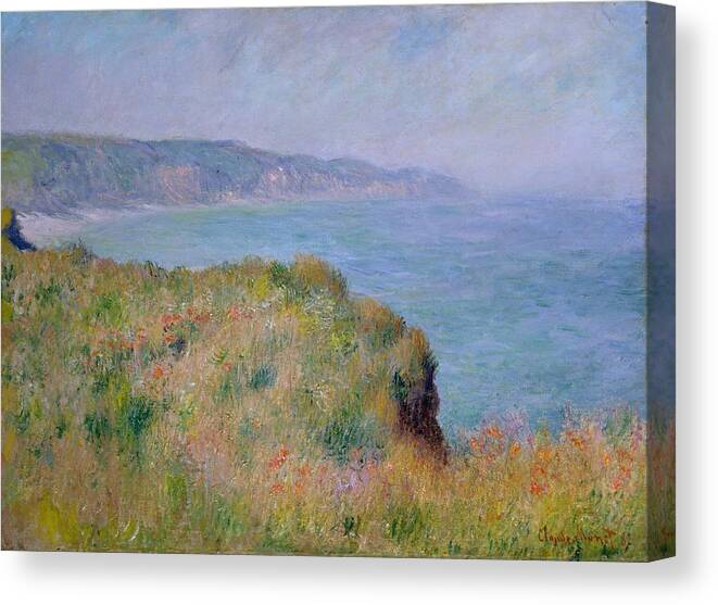 1882 Canvas Print featuring the painting On the Cliff at Pourville #1 by Claude Monet
