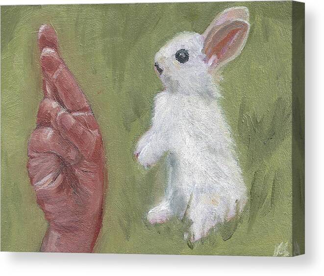 R Is For Rabbit Canvas Print featuring the painting R is for Rabbit #1 by Jessmyne Stephenson