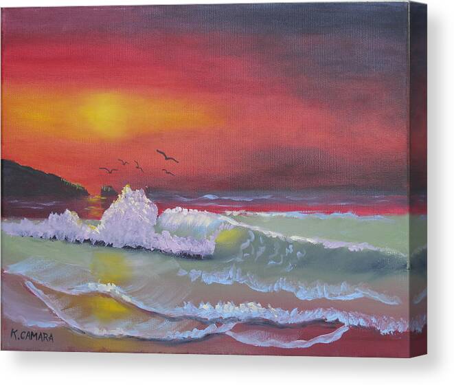 Seascape Canvas Print featuring the painting Red Sky at Night by Kathie Camara