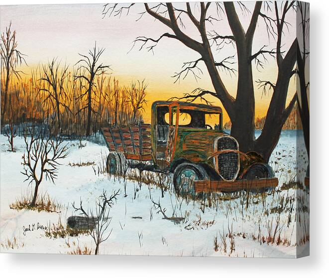Jack Brauer Canvas Print featuring the painting Sittin Where It Quit #1 by Jack G Brauer