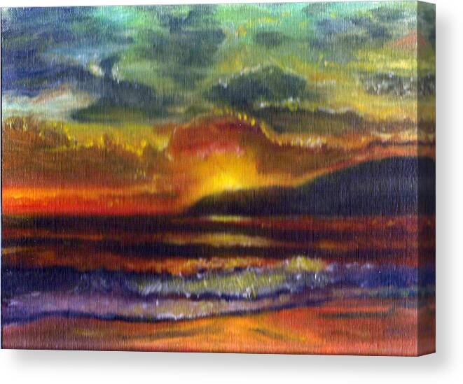 Landscape Canvas Print featuring the drawing Sunset Beach #1 by Linda Pope