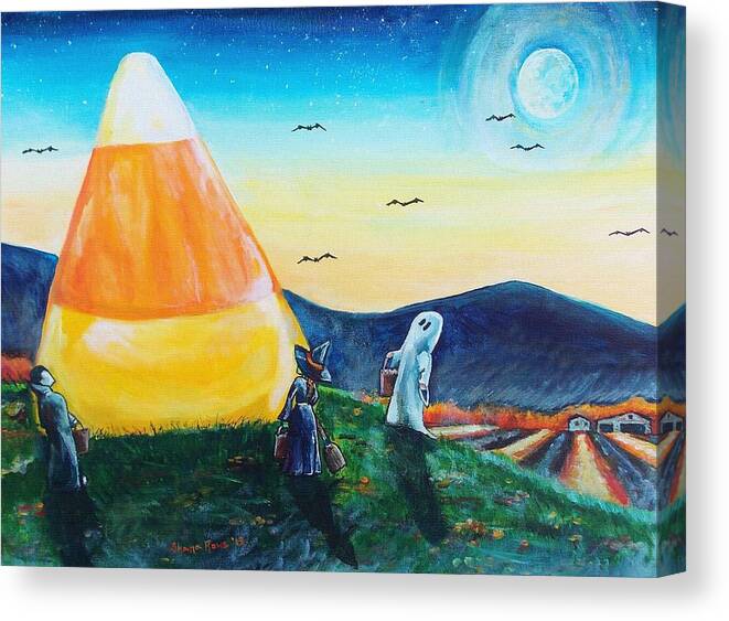 Halloween Canvas Print featuring the painting Trick or Treat? #1 by Shana Rowe Jackson