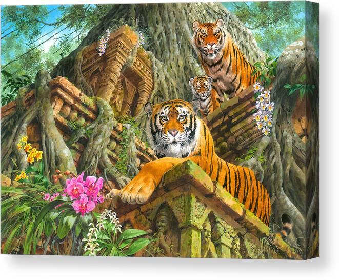 John Francis Canvas Print featuring the painting Temple Tigers by MGL Meiklejohn Graphics Licensing