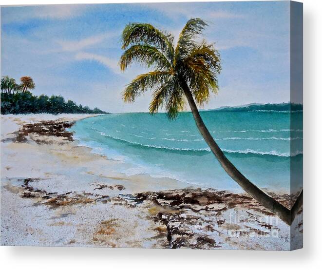 Water Colour Seascape Painting On Paper Of A Beach In Zanzibar Canvas Print featuring the painting West of Zanzibar by Sher Nasser