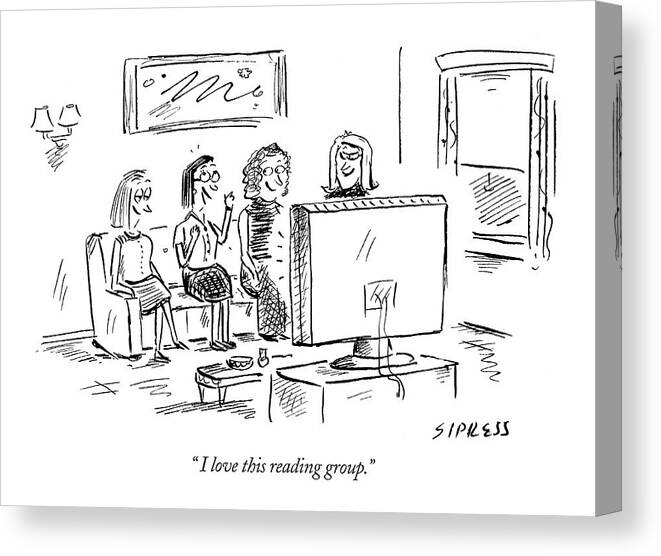 Word Play Canvas Print featuring the drawing I Love This Reading Group by David Sipress