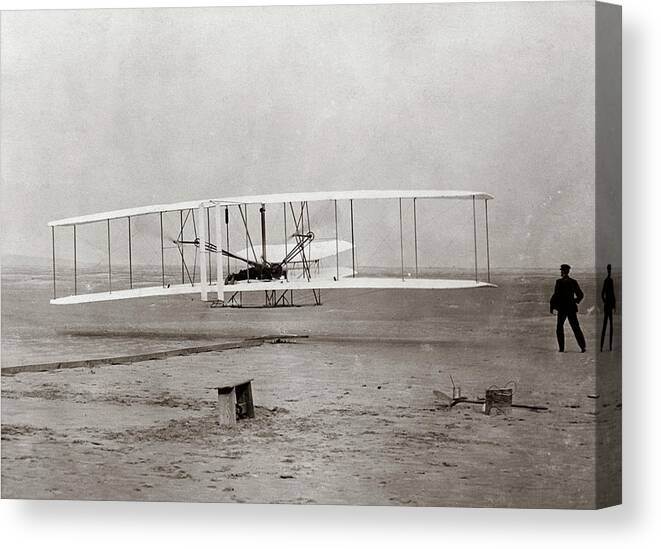 Photography Canvas Print featuring the photograph 1903 Wright Brothers Plane Taking by Vintage Images