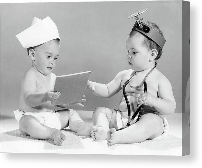 Photography Canvas Print featuring the photograph 1960s Baby Doctor And Nurse With Chart by Vintage Images