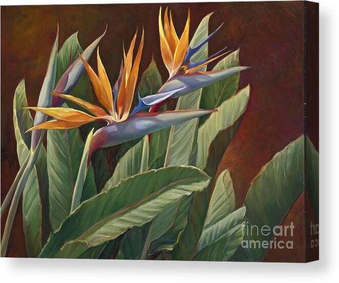 Two Canvas Print featuring the painting 2 Birds of Paradise by Laurie Snow Hein