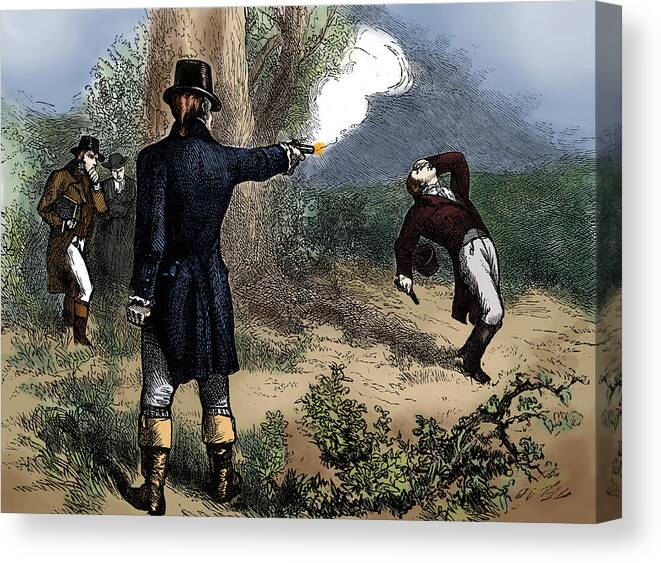 Government Canvas Print featuring the photograph Burr-hamilton Duel, 1804 #2 by Science Source