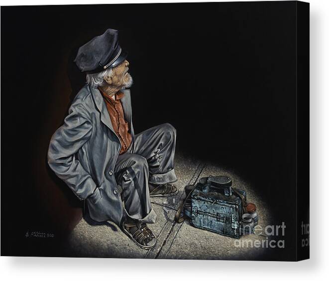 Shoeshiner Canvas Print featuring the painting Empty Pockets #1 by Ricardo Chavez-Mendez