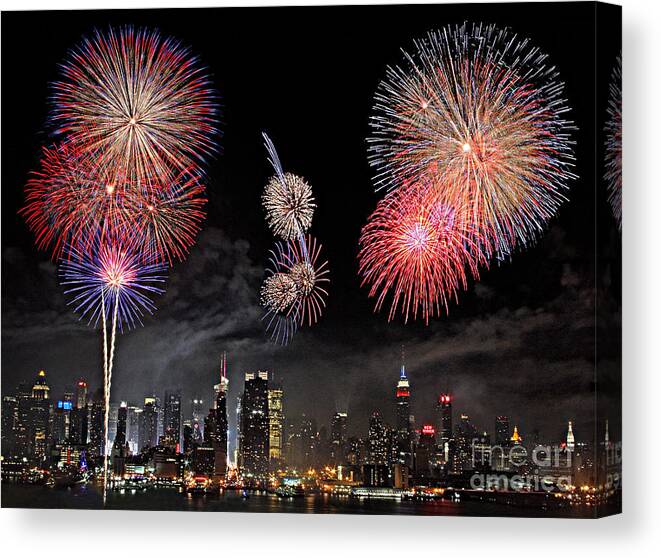 New York City Canvas Print featuring the photograph Fireworks Over New York City #2 by Roman Kurywczak