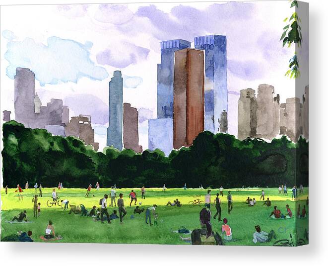 Nyc Central Park Canvas Print featuring the painting Sheep Meadow #2 by Clifford Faust