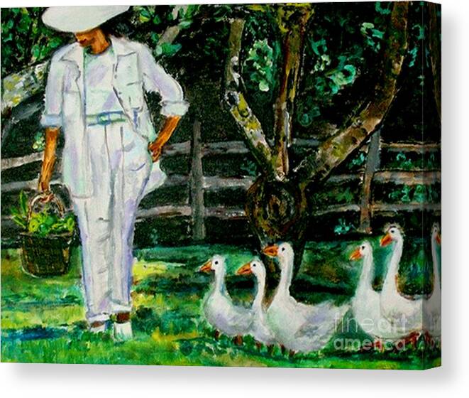 Acrylic Canvas Print featuring the painting The Five Ducks #2 by Helena Bebirian