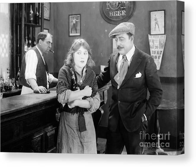 1920s Canvas Print featuring the photograph Silent Film Still: Drinking #31 by Granger