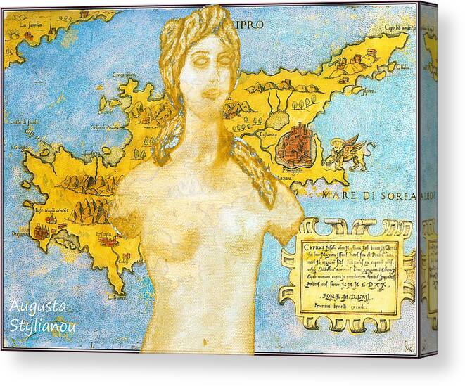 Augusta Stylianou Canvas Print featuring the digital art Ancient Cyprus Map and Aphrodite #37 by Augusta Stylianou