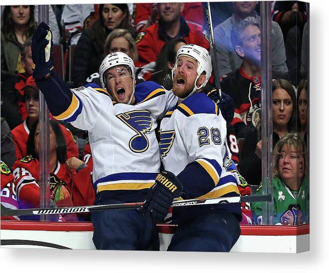 Playoffs Canvas Print featuring the photograph St. Louis Blues V Chicago Blackhawks - #4 by Jonathan Daniel