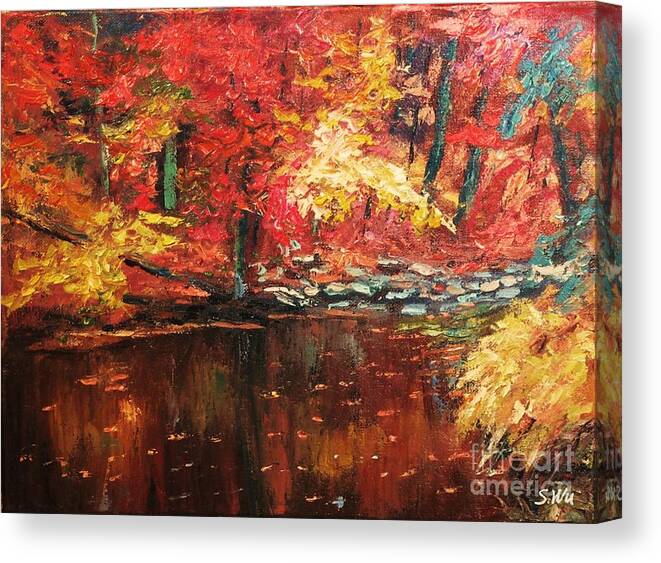 Sean Wu Canvas Print featuring the painting Pond #5 by Sean Wu