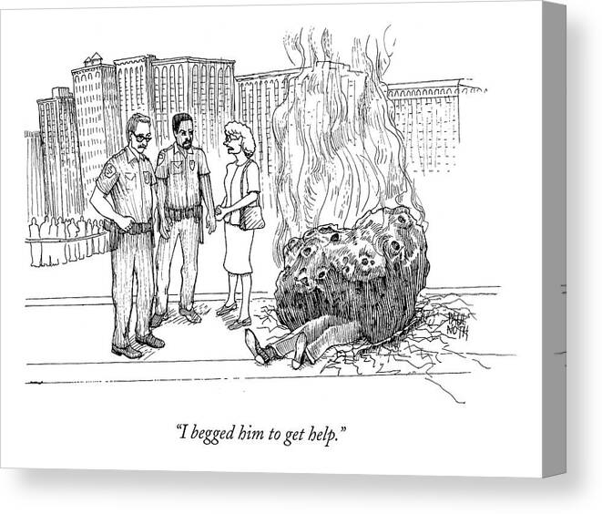 Accident Canvas Print featuring the drawing I Begged Him To Get Help by Paul Noth