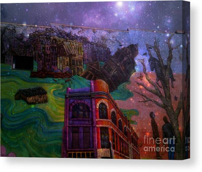  Canvas Print featuring the photograph A City in Decay With A Galaxy by Kelly Awad