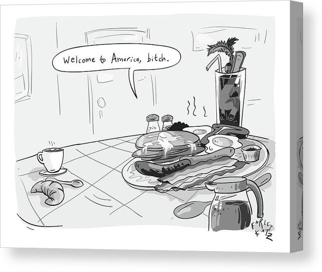 A Greasy Plate Of Pancakes Canvas Print featuring the drawing A Greasy Plate Of Pancakes by Farley Katz