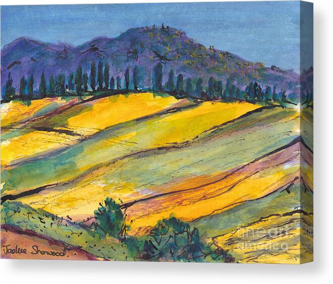 Painting Canvas Print featuring the painting A Tuscan Hillside by Jackie Sherwood