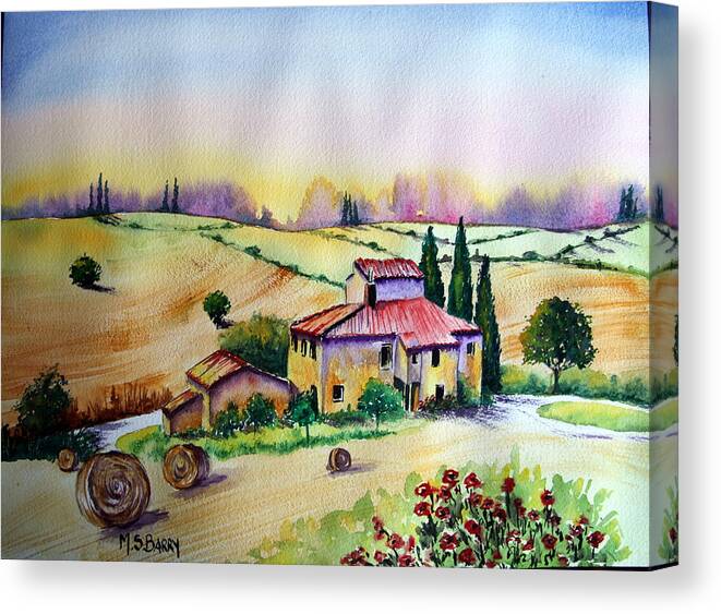 Landscape Canvas Print featuring the painting A Tuscann Farmhouse by Maria Barry