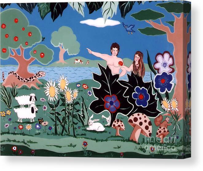 Eden Canvas Print featuring the painting Adam and Eve by Joyce Gebauer