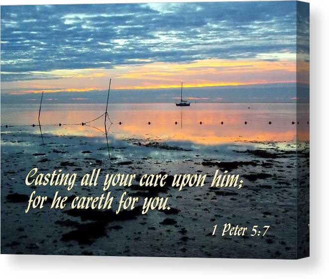 Scripture Print Canvas Print featuring the photograph All Your Cares by Sheri McLeroy