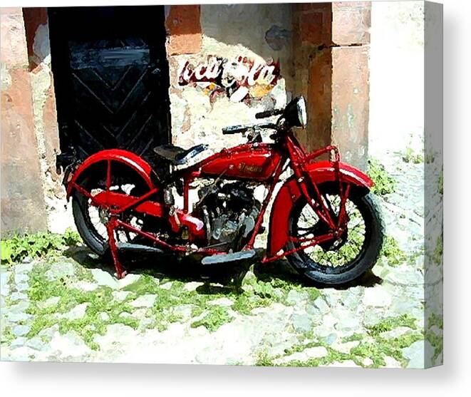 Indian Motorcycles Canvas Print featuring the painting American Indian  Indian Motorcycle by Iconic Images Art Gallery David Pucciarelli